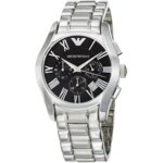 silver Emporio Armani men's watch with black dial and silver details